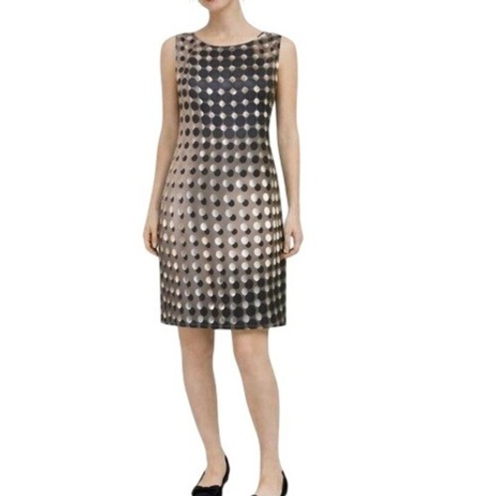 Mexx Women Polka Dot Sleeveless Shift Dress Taupe Black White Size 10‎ UK 36 CA